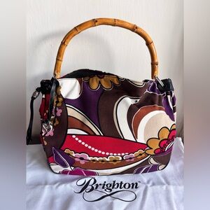 Brighton Baylyn BLK/SWRL Multicolor Canvas Bag Purse with Bamboo Handle